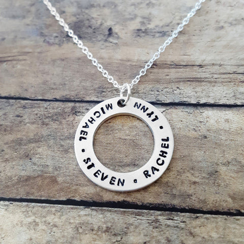 Personalized Necklace for Mom Cutout Disc with Heart Charm