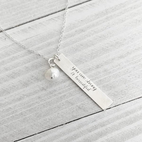 Believe - Vertical Bar Necklace - Sterling Silver Inspirational Necklace