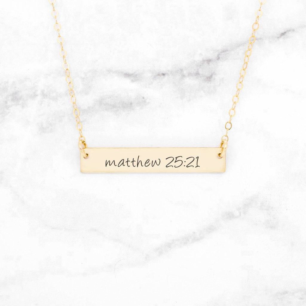 Matthew 25:21 Necklace - Gold Bar Necklace