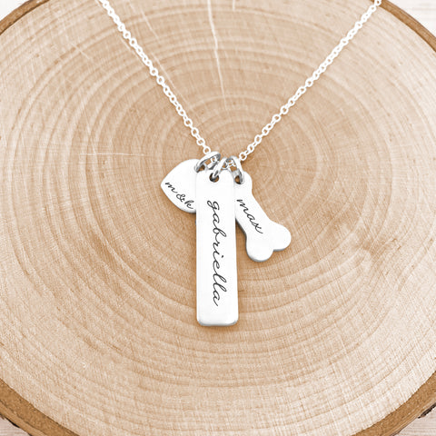 Personalized Kids Name Vertical Bar Necklace with Charm in Sterling Silver