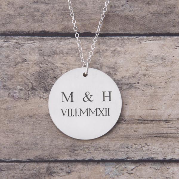 Custom Anniversary Necklace with Initials and Roman Numerals