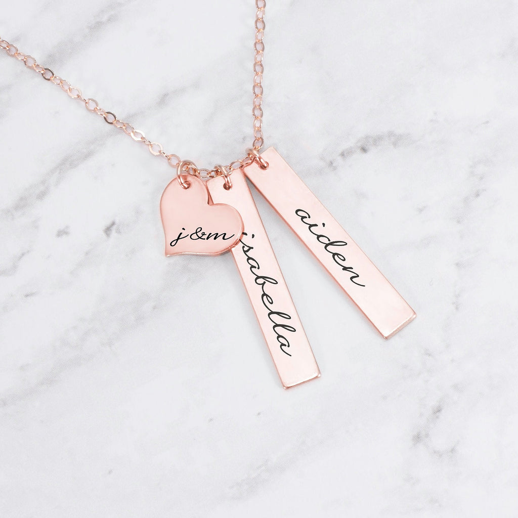 Personalized Necklace For Mom - Rose Gold Necklace With Kids Names