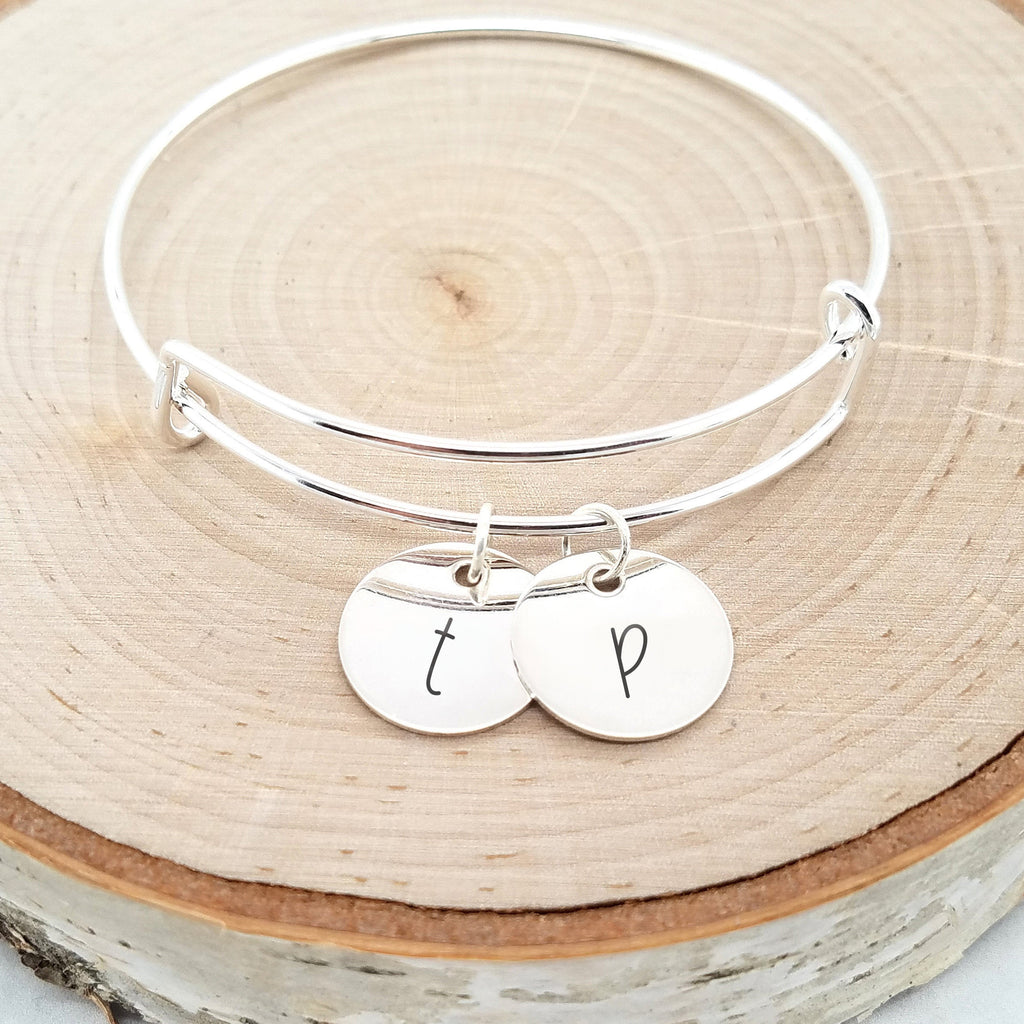 Personalized Silver Bangle - Custom Initial Bracelet