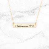Philippians 4:13 Necklace - Gold Bar Necklace