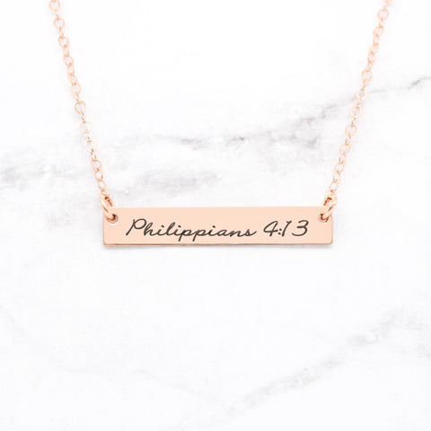 Psalm 23:4 Necklace - Rose Gold Bar Necklace