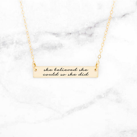 Strength - Gold Quote Bar Necklace