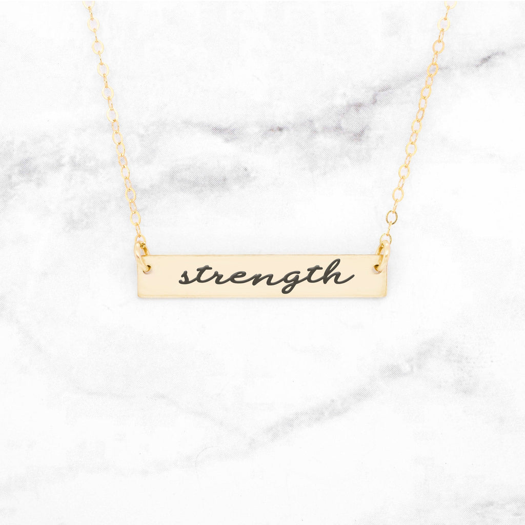 Strength - Gold Quote Bar Necklace