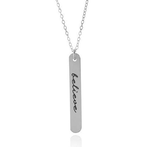 Believe - Vertical Bar Necklace - Sterling Silver Inspirational Necklace