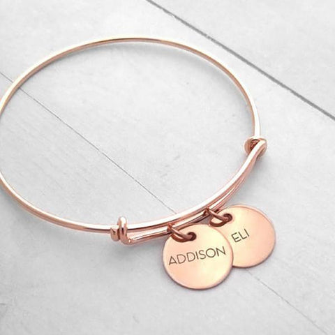 Personalized Gold Bangle - Kids Name & Date Bracelet