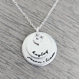 Personalized Necklace with Two Disc & Heart Charm