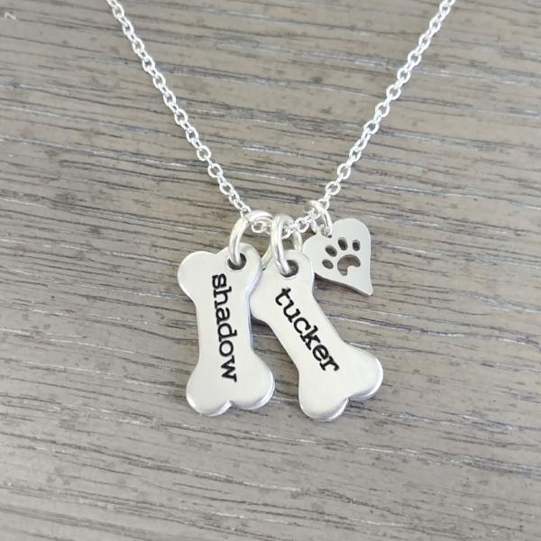 Dog Bone Necklace with Dog Paw Charm