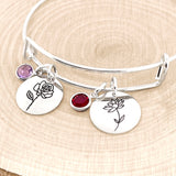 Birth Flower Bracelet With Birthstones