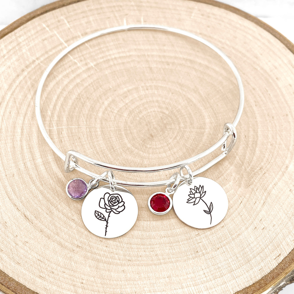 Birth Flower Bracelet With Birthstones