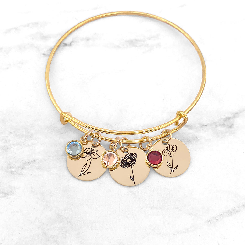 Birth Flower Bracelet With Birthstones