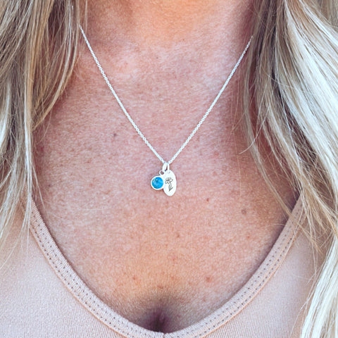 Dainty Oval Necklace - Custom Initial Necklace With Birthstone