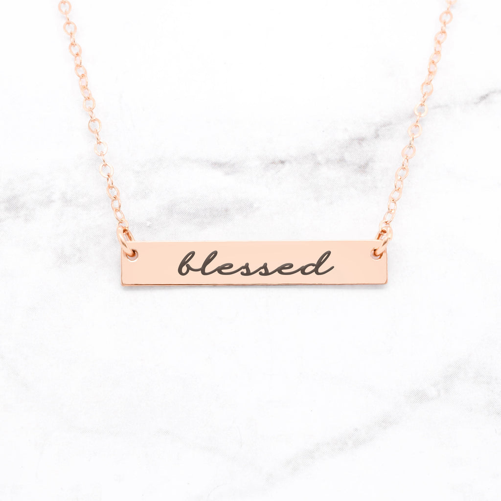 Blessed Necklace - Rose Gold Bar Necklace