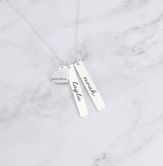 Nana Necklace or Mothers Necklace - Personalized Bar Necklace with Heart - Sterling silver, Gold, or Rose Gold