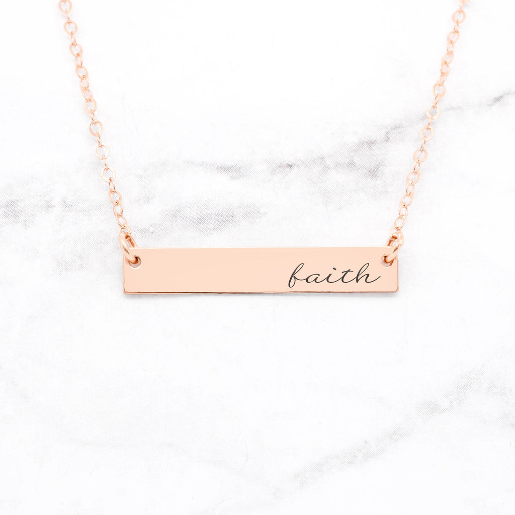 Faith Necklace - Rose Gold Quote Bar Necklace