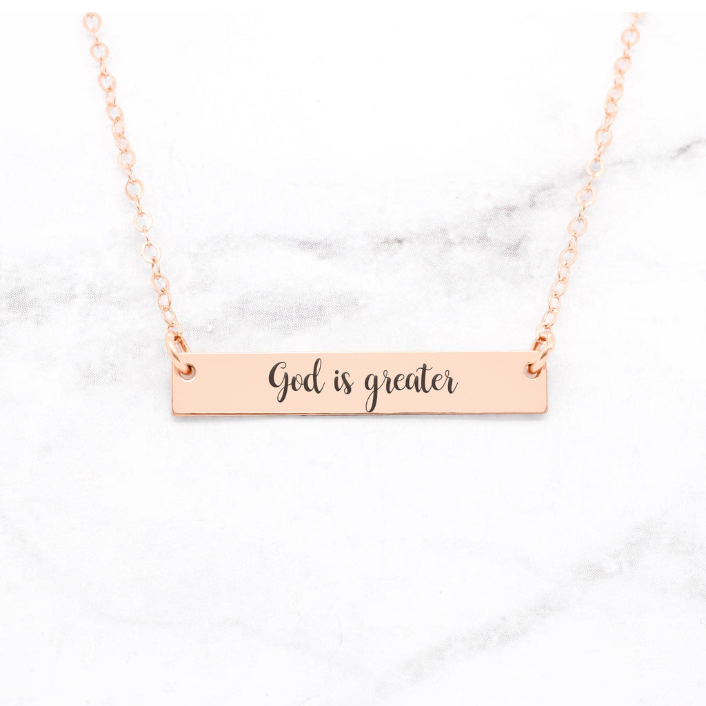 God Is Greater - Rose Gold Bar Necklace