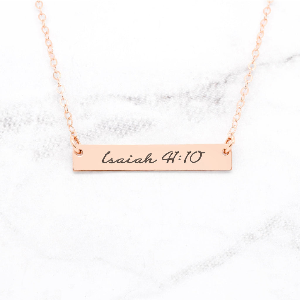 Isaiah 41:10 Necklace - Rose Gold Bar Necklace