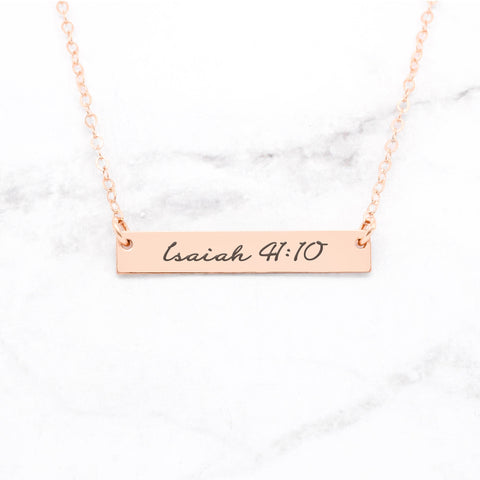 Philippians 4:13 Necklace - Rose Gold Bar Necklace