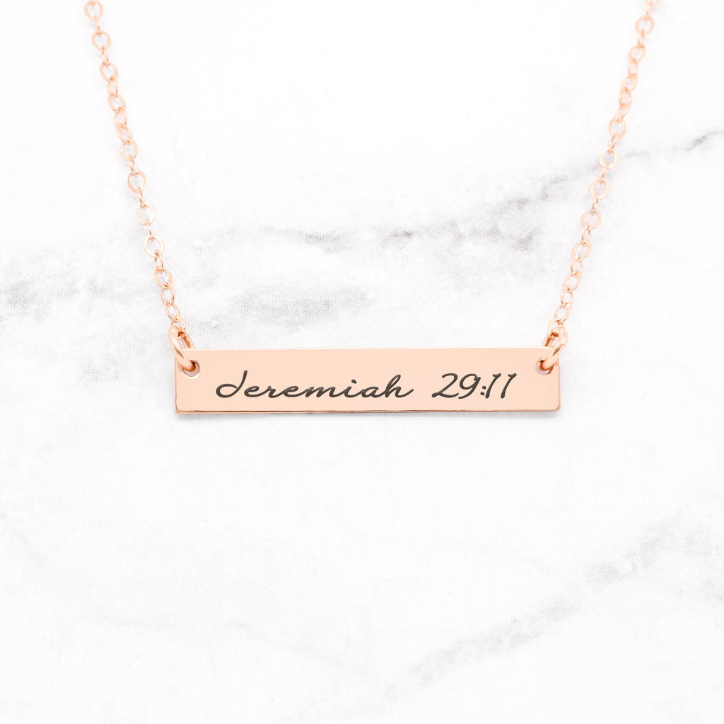 Jeremiah 29:11 Necklace - Rose Gold Bar Necklace