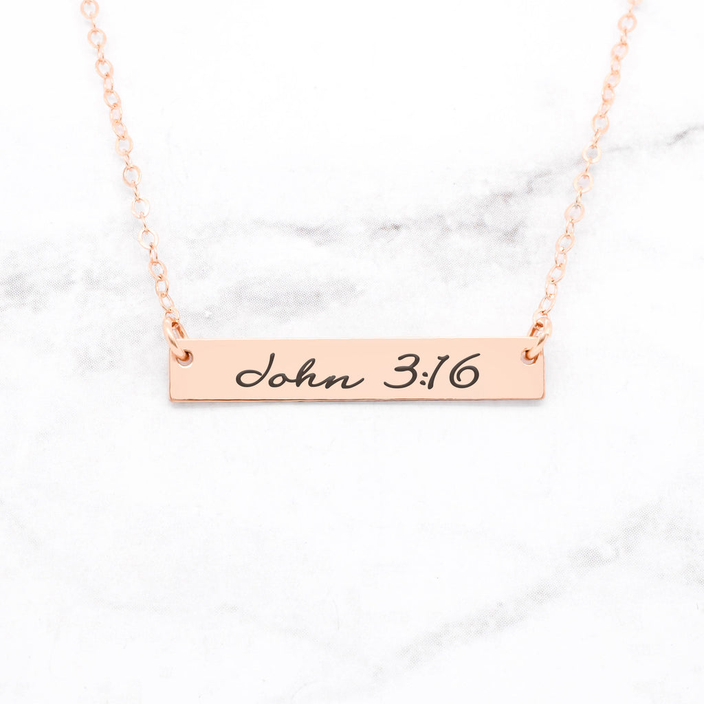 John 3:16 Necklace - Rose Gold Bar Necklace