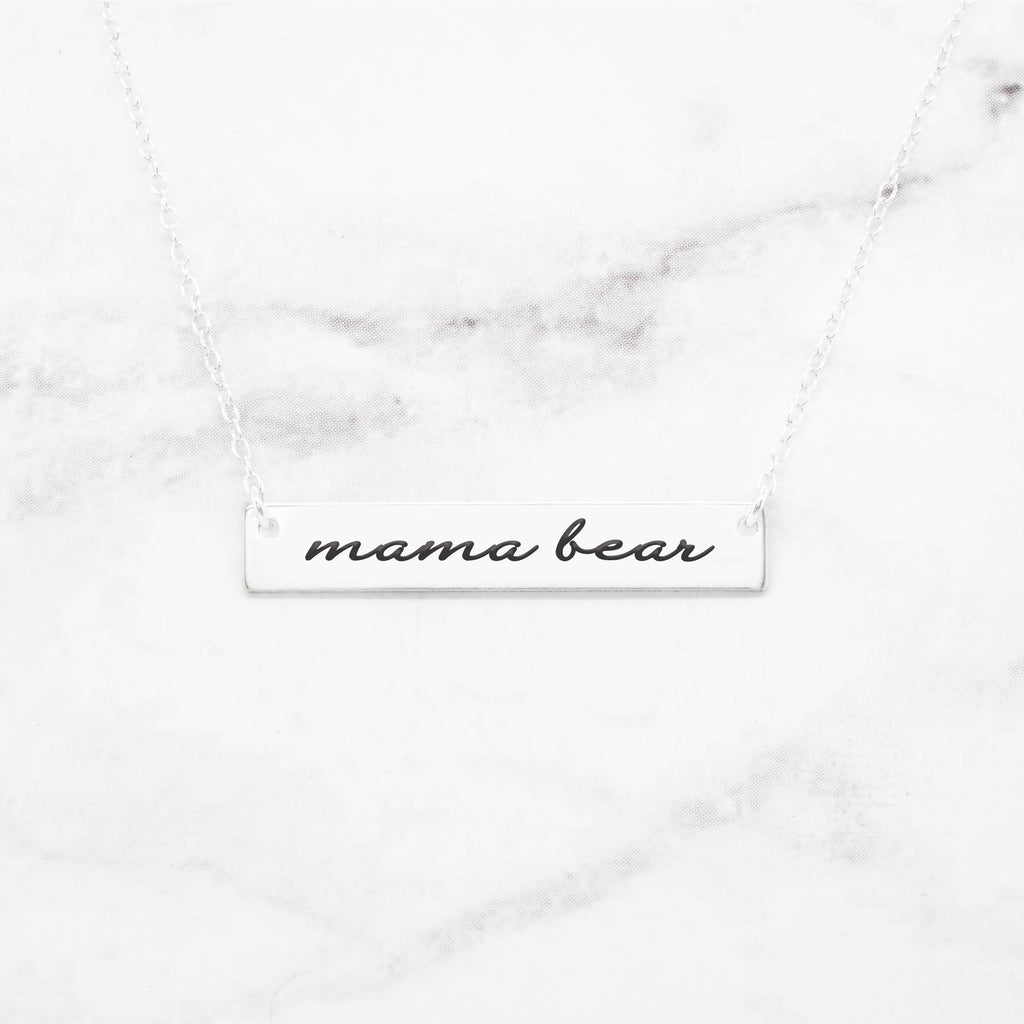 Mama Bear Bar Necklace - Sterling Silver