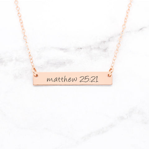 Psalm 23:4 Necklace - Rose Gold Bar Necklace