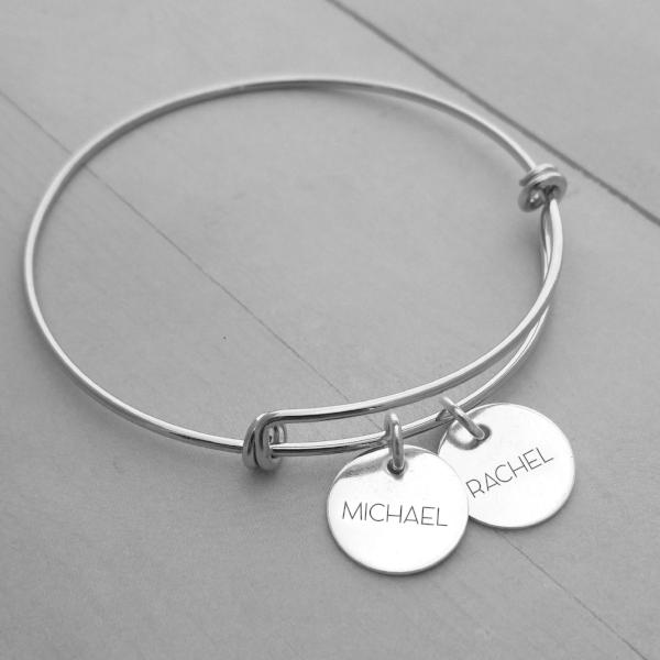 Personalized Name Bangle - An expandable Wire Bangle With Your Name Or Dates