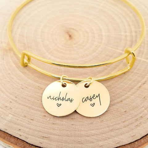 Personalized Rose Gold Bangle - Kids Name & Date Bracelet