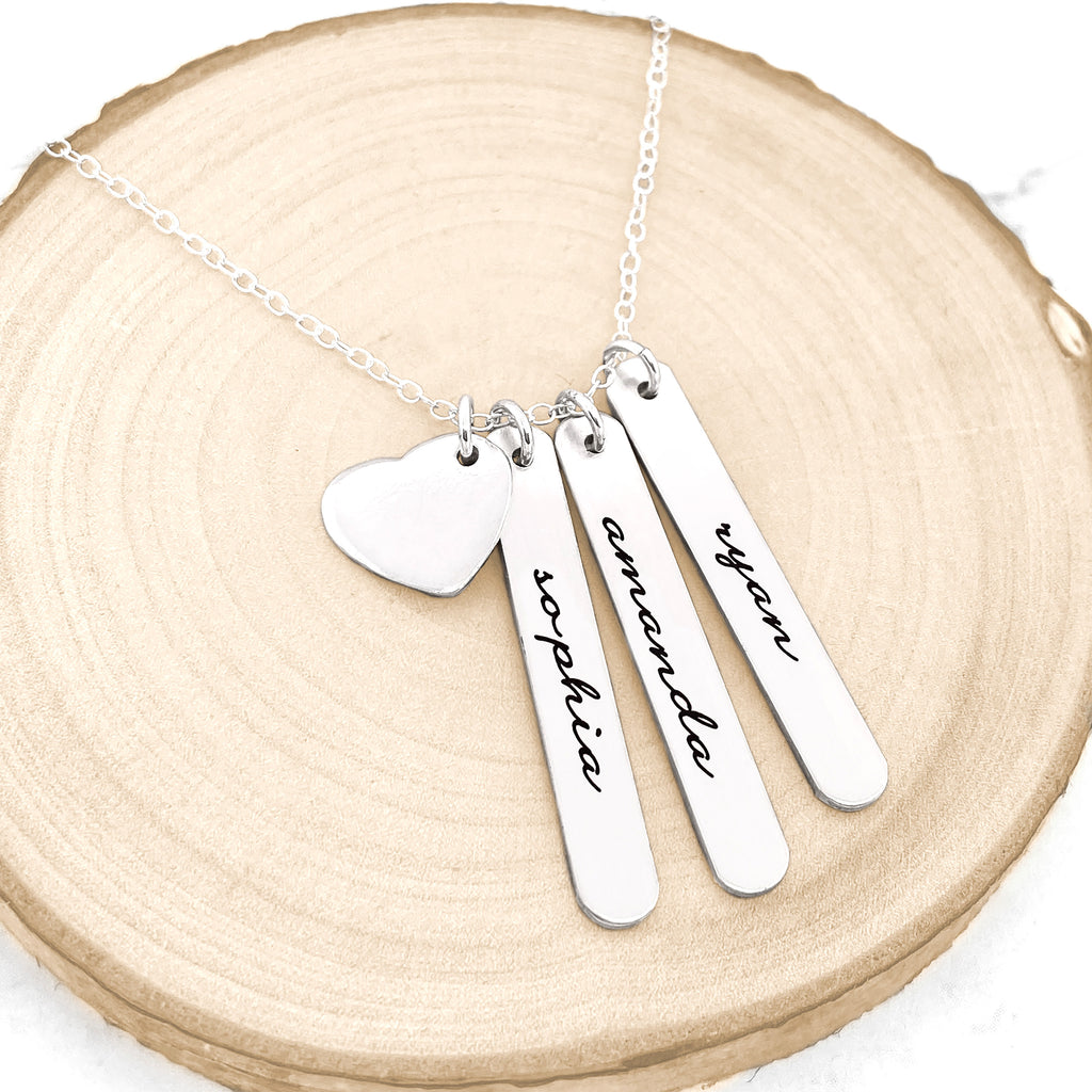 Personalized Kids Name Vertical Bar Necklace with Charm in Sterling Silver