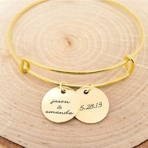 Personalized Gold Bangle - Kids Name & Date Bracelet