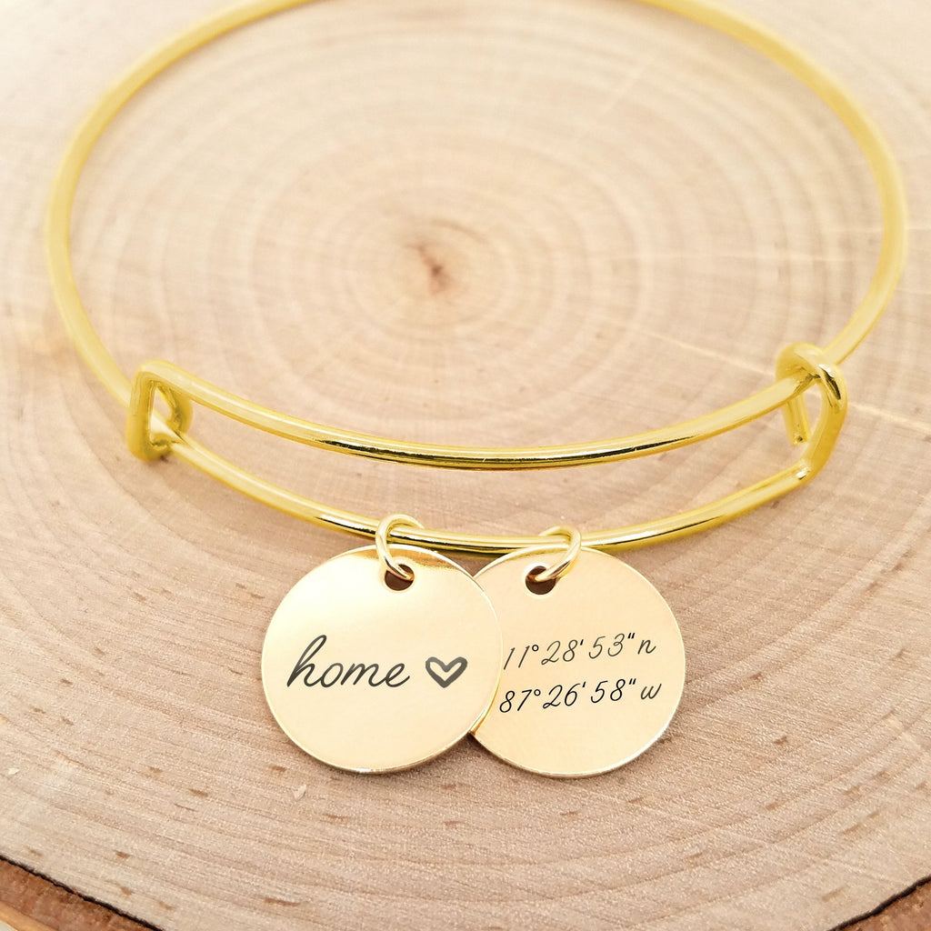 Personalized Gold Bangle - Custom Coordinates Bracelet