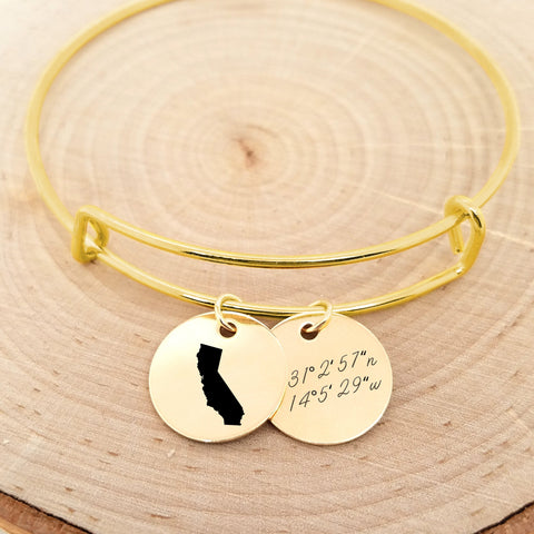 Personalized Rose Gold State Bangle - Coordinates Bracelet