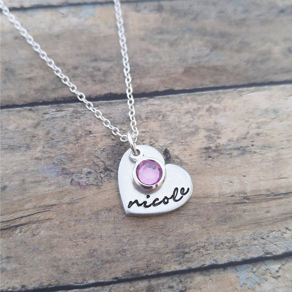 Personalized Heart Necklace with Name and Birthstone