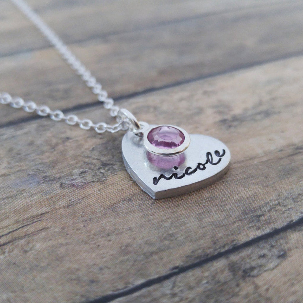 Personalized Heart Necklace with Name and Birthstone