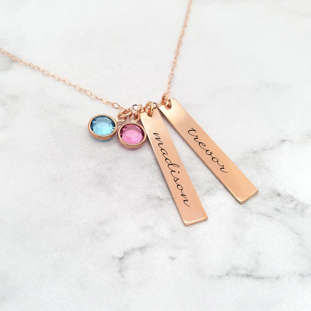 Sterling Silver Multi Vertical 3D Bar Necklace with 1-4 Birthstones | Jewlr