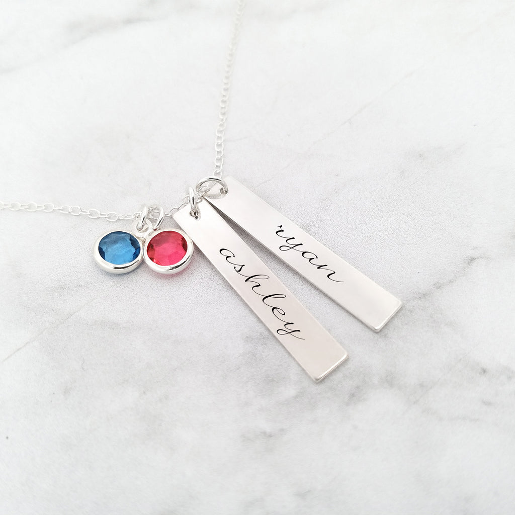 Personalized Mom Necklace- Sterling Silver Kids Name Necklace With Birthstones