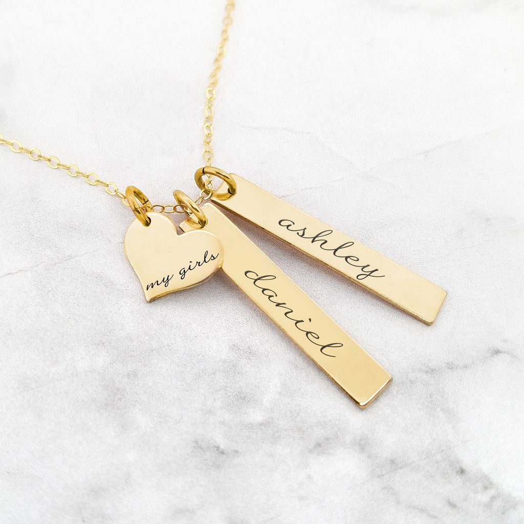 Vnox Engraved Custom Made 3D Vertical Bar Silver Gold Necklace Mothers Day  Gift for Mom Grandma Personalized Jewelry for Her Wife Engrave 4 sides |  Shopee Philippines