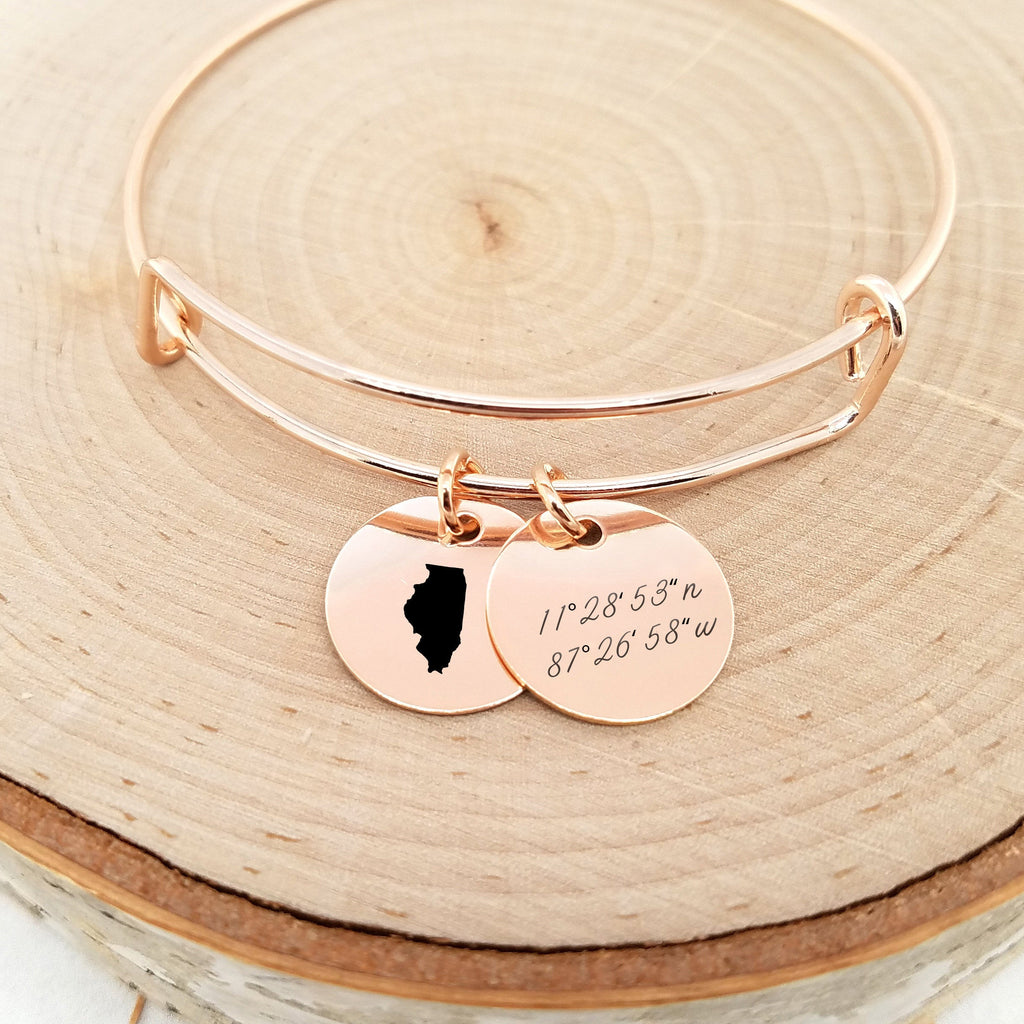 Personalized Rose Gold State Bangle - Coordinates Bracelet