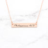 Philippians 4:13 Necklace - Rose Gold Bar Necklace