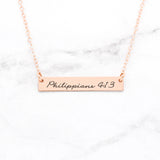 Philippians 4:13 Necklace - Rose Gold Bar Necklace