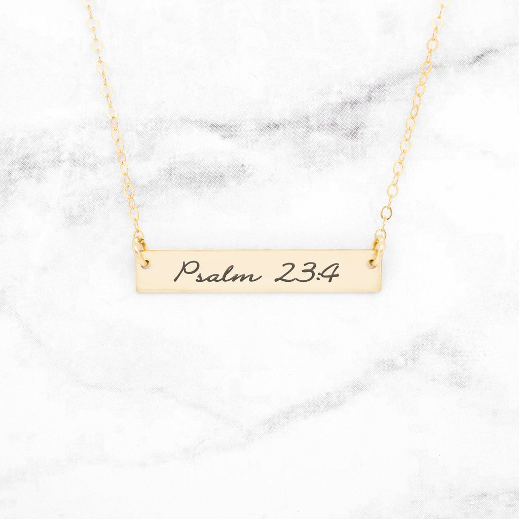 Psalm 23:4 Necklace - Gold Bar Necklace