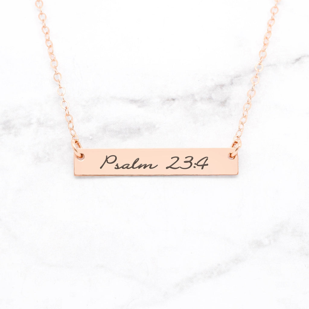 Psalm 23:4 Necklace - Rose Gold Bar Necklace