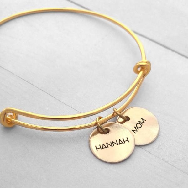 Personalized Gold Bangle - An Adjustable Name Bangle With Your Name Or Dates