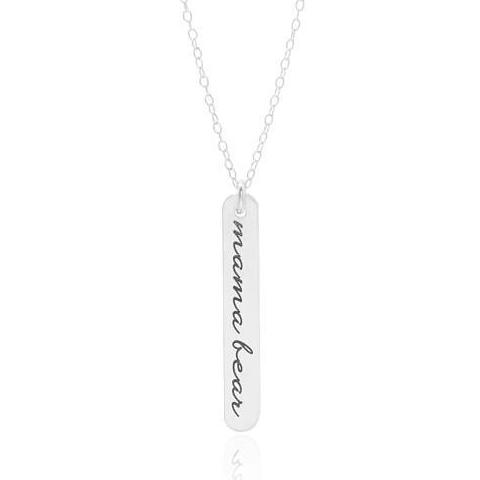 Mama Bear Vertical Necklace - Sterling Silver Necklace