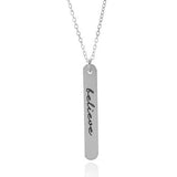 Believe - Vertical Bar Necklace - Sterling Silver Inspirational Necklace