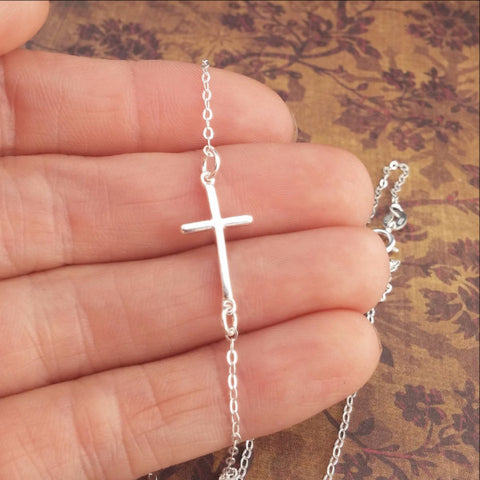 Cross Necklace with Personalized Name Charm and Birthstone