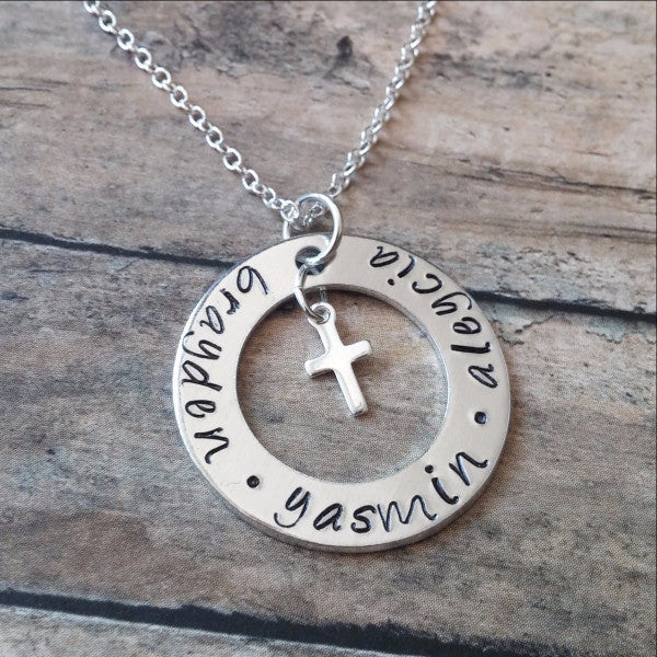 Personalized Necklace with Kids Names and Cross Charm